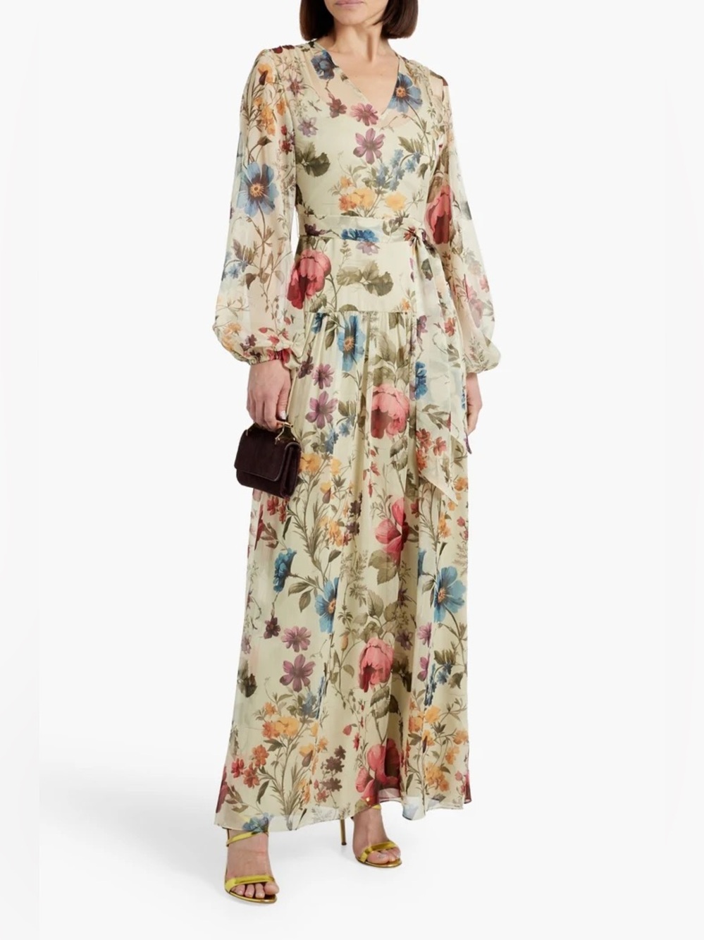 MIKAEL AGHAL Layered Floral-Print Chiffon Midi Dress Sage Green 12